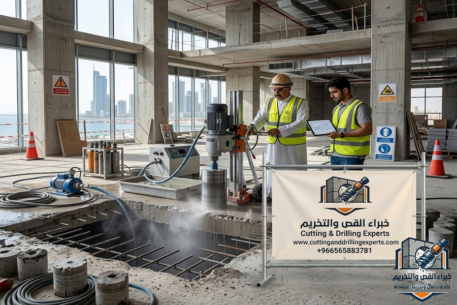 مقاول تخريم خرسانة بجدة بالكور باستخدام أحدث أجهزة الكور الماسي لتنفيذ فتحات دقيقة للخرسانة المسلحة وتمديدات التكييف والكهرباء والسباكة